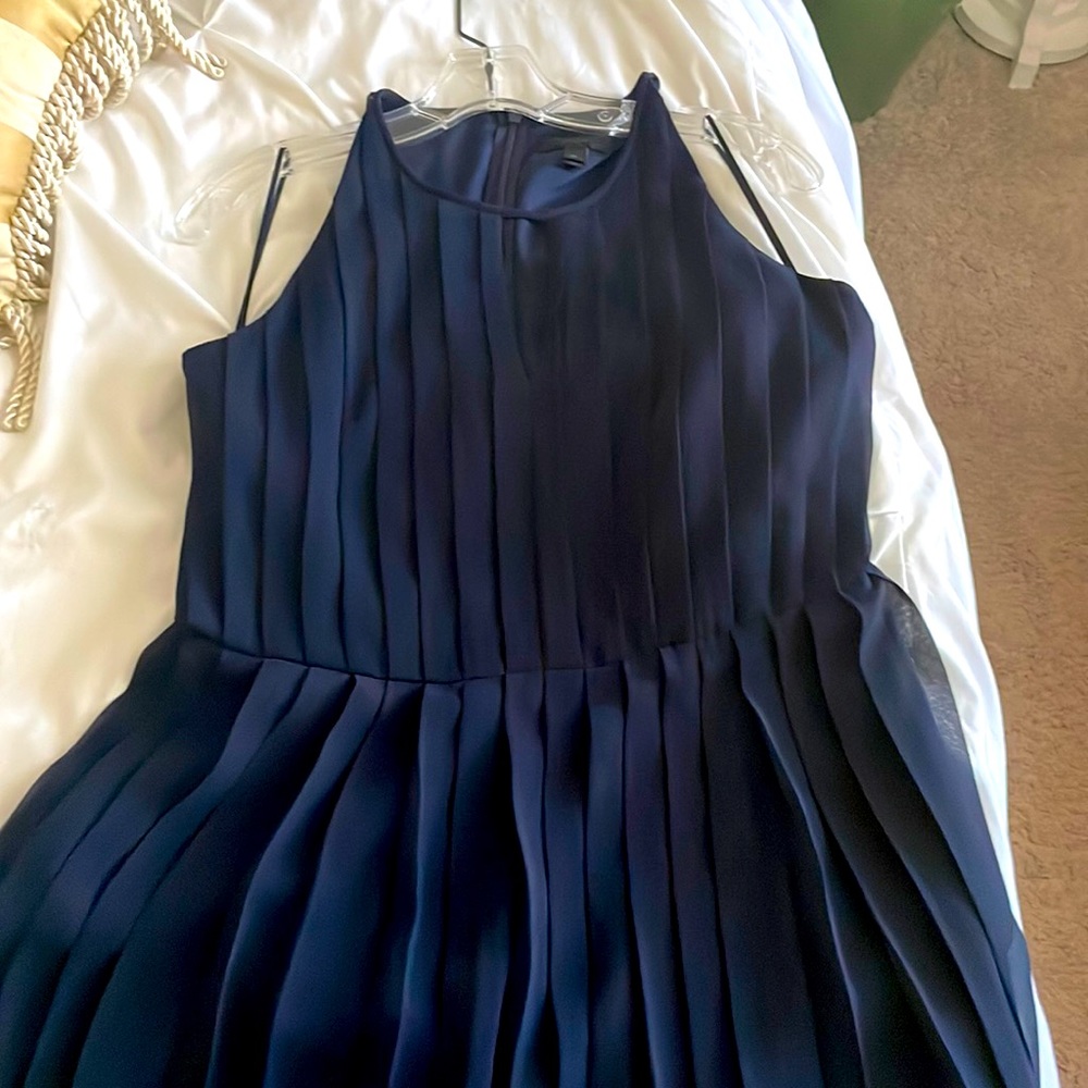Navy Pleated J. Crew A-Line Dress